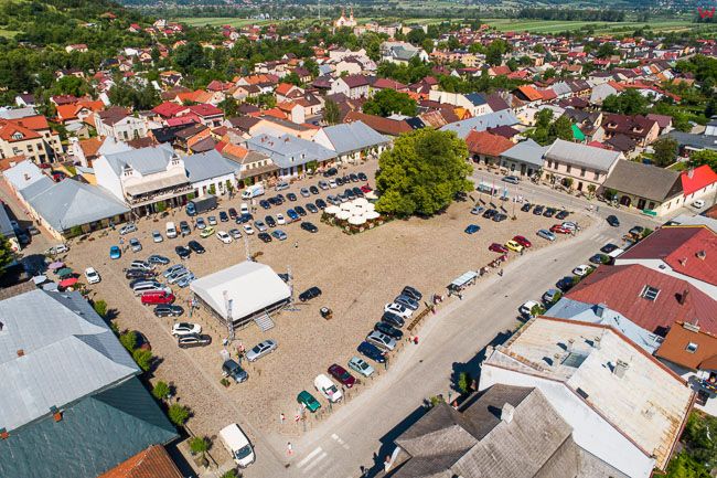 Stary Sacz, 29.05.2018 r. lotnicza panorama miasta, rynek miejski. EU, PL, Warm-Maz. Lotnicze.